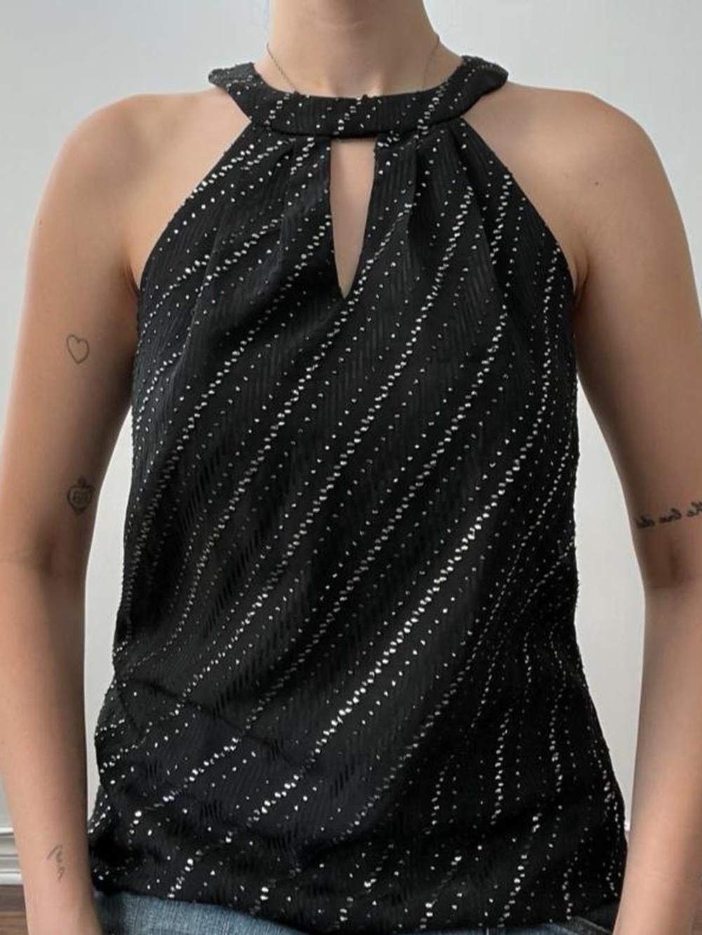 Size XS High Neck Black and Silver Tank Top - Picture 4 of 8